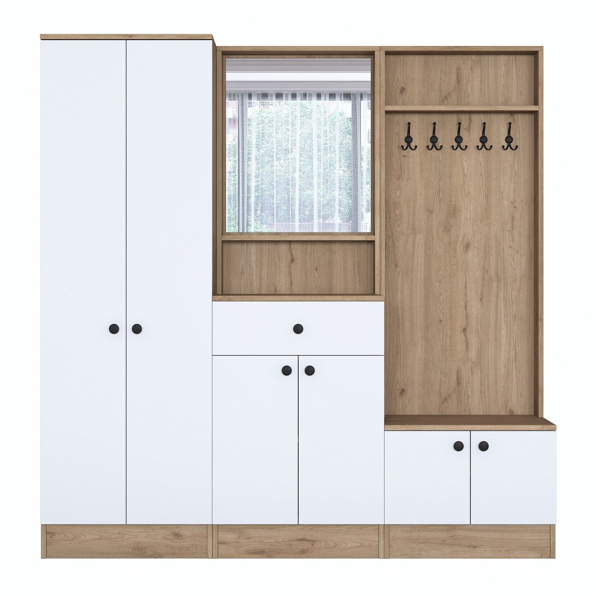 Armadio da ingresso con 6 ante e specchio P6 M3-2490 Bianco (6)