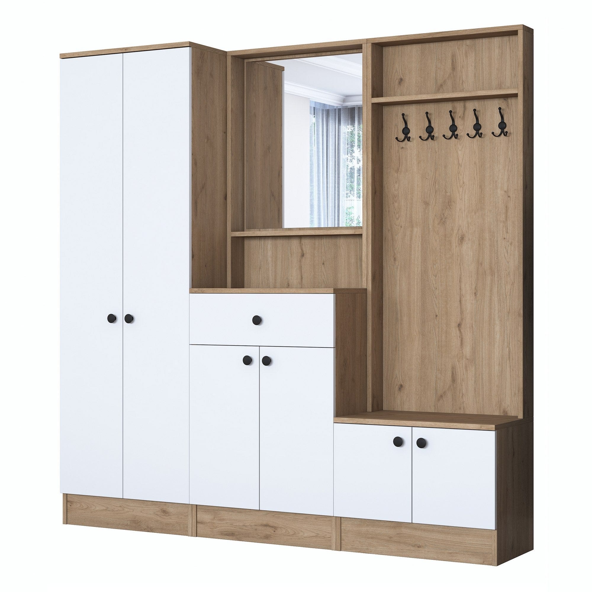 Armadio da ingresso con 6 ante e specchio P6 M3-2490 Bianco (7)