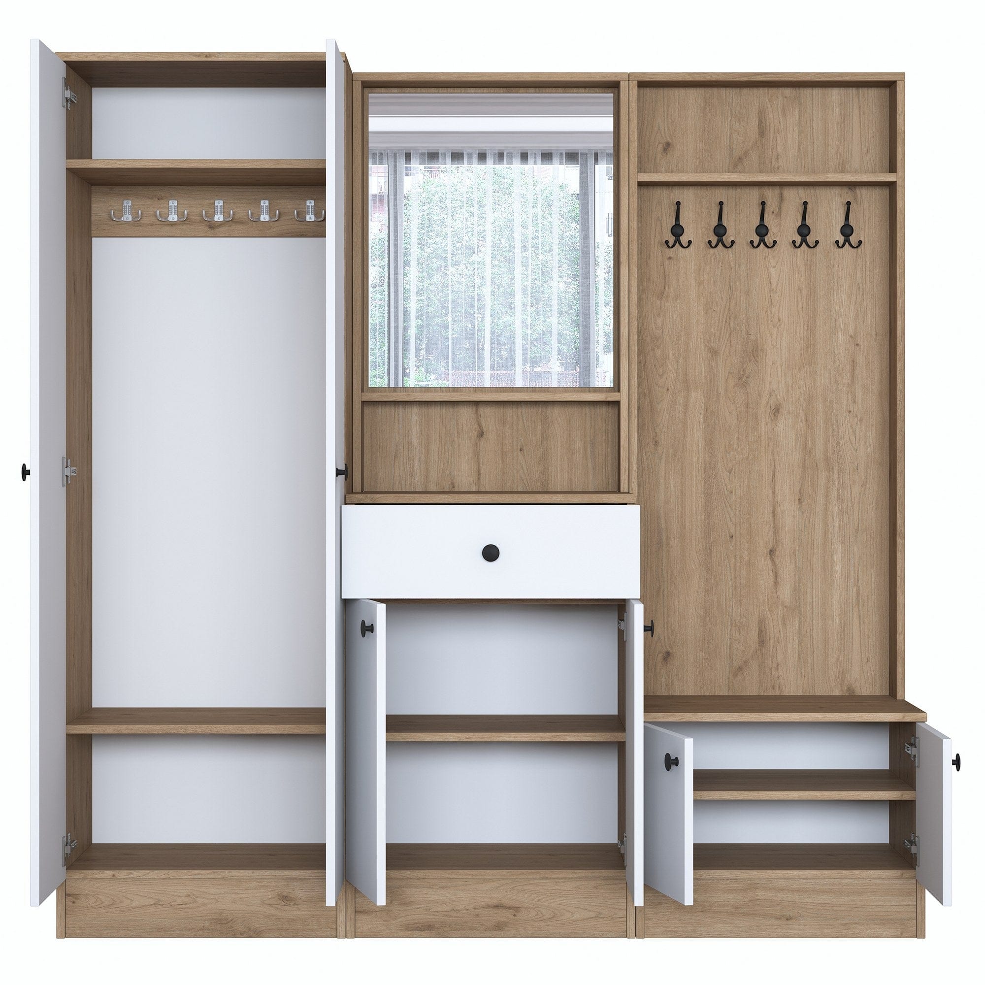 Armadio da ingresso con 6 ante e specchio P6 M3-2490 Bianco (8)