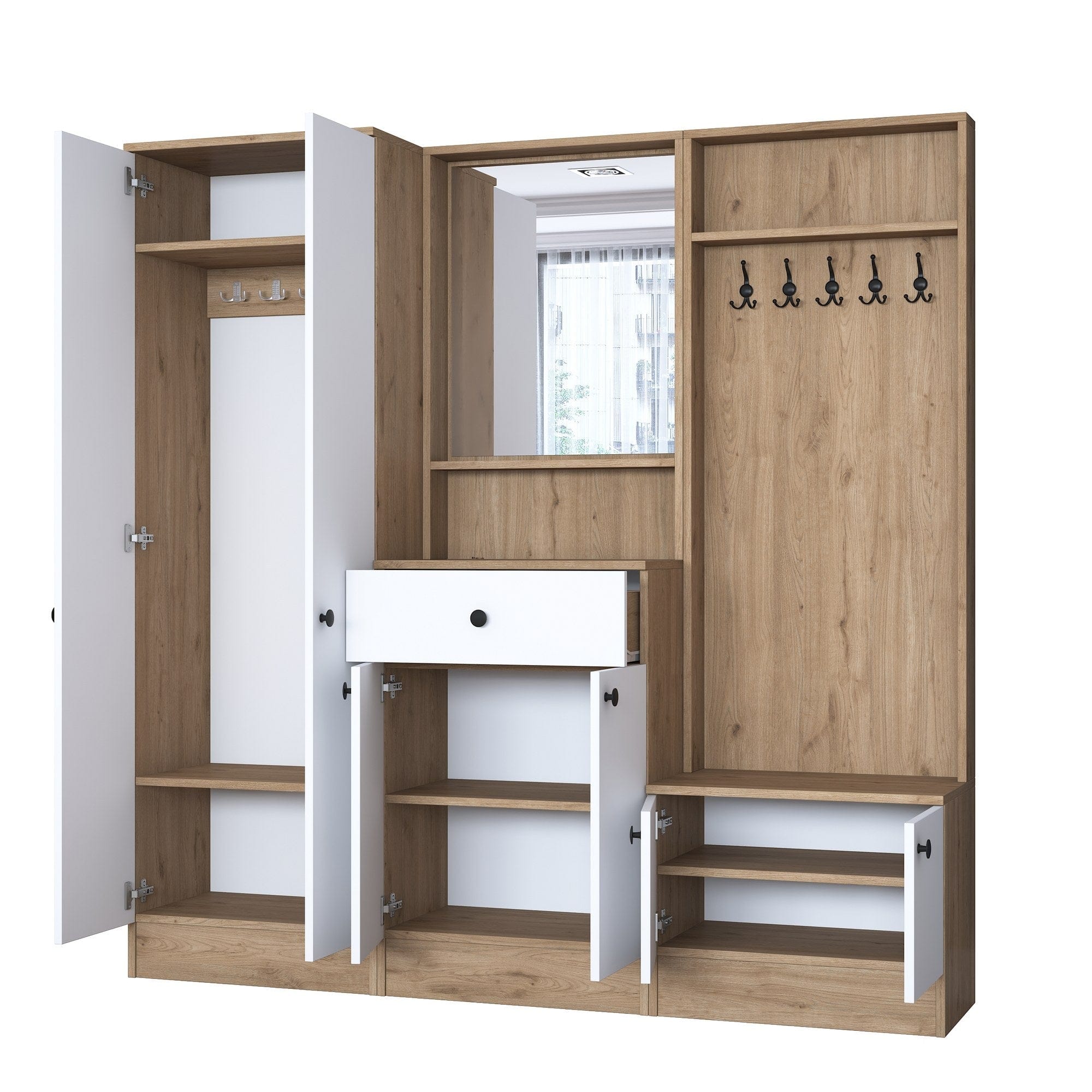 Armadio da ingresso con 6 ante e specchio P6 M3-2490 Bianco (9)