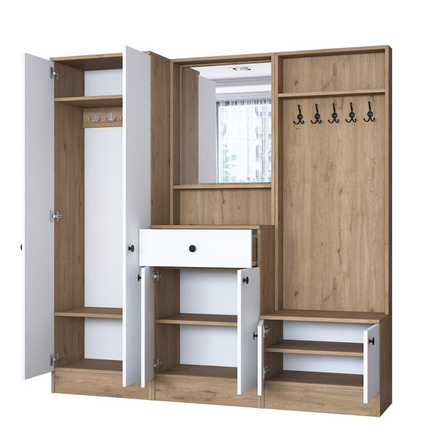 Armadio da ingresso con 6 ante e specchio P6 M3-2490 Bianco (9)
