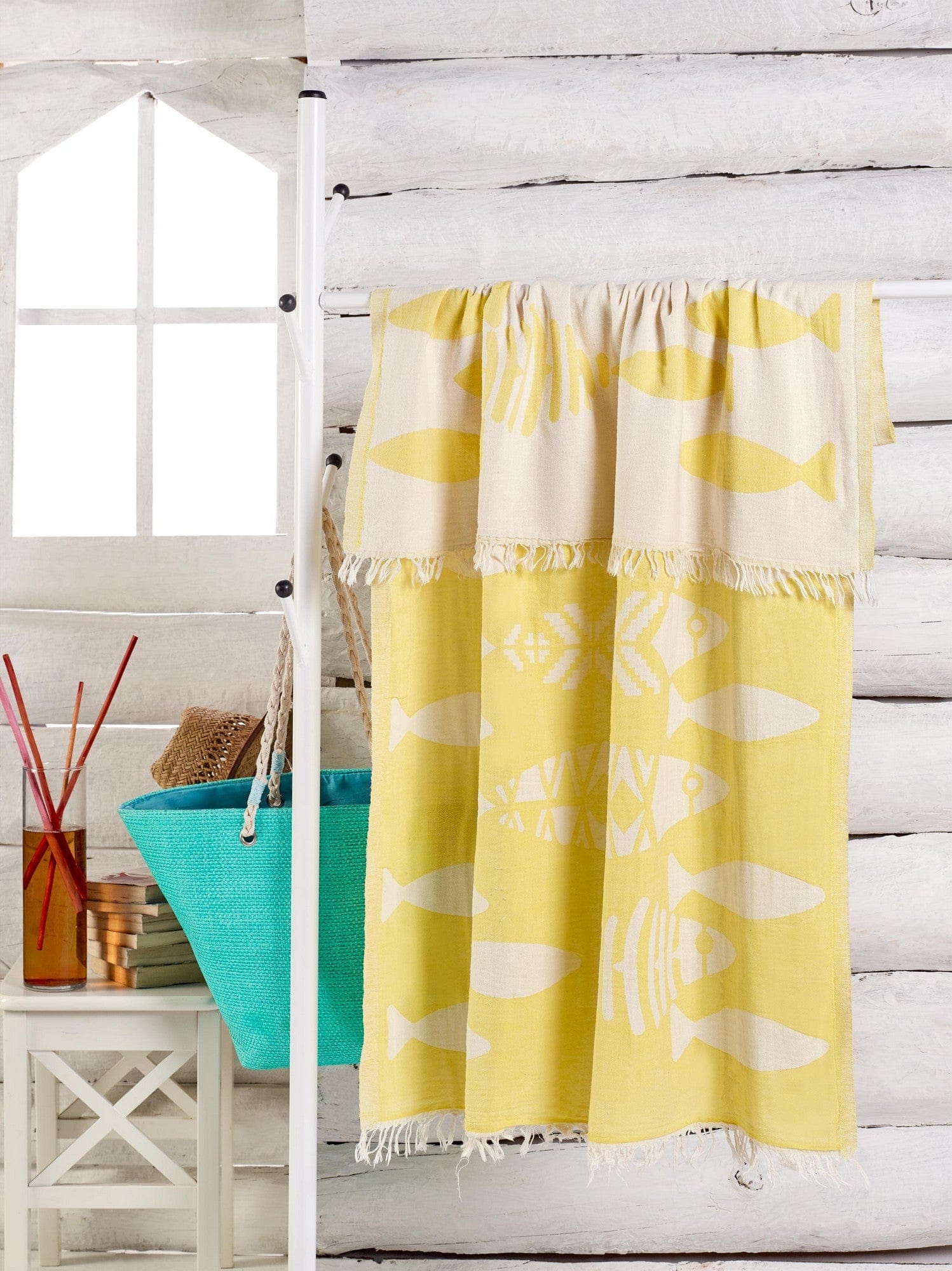 Asir Asciugamano per Spa cotone Fish Giallo, 100 x 180 cm