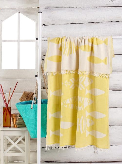 Asir Asciugamano per Spa cotone Fish Giallo, 100 x 180 cm