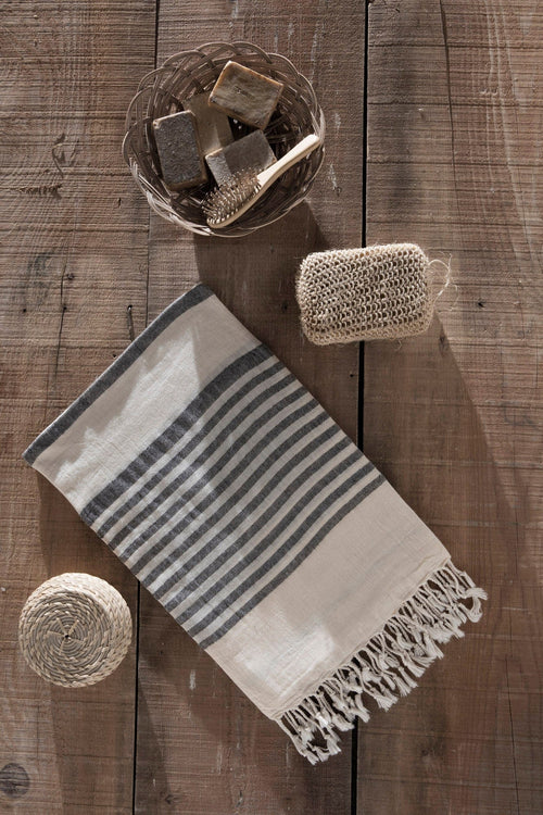 Asir Asciugamano per Spa cotone Natur Bianco e Nero, 90 x 170 cm
