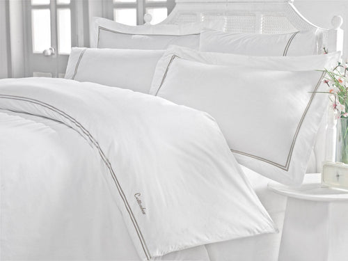 Asir Biancheria Da Letto di cotone Akfil Bianco, 200 x 220 cm