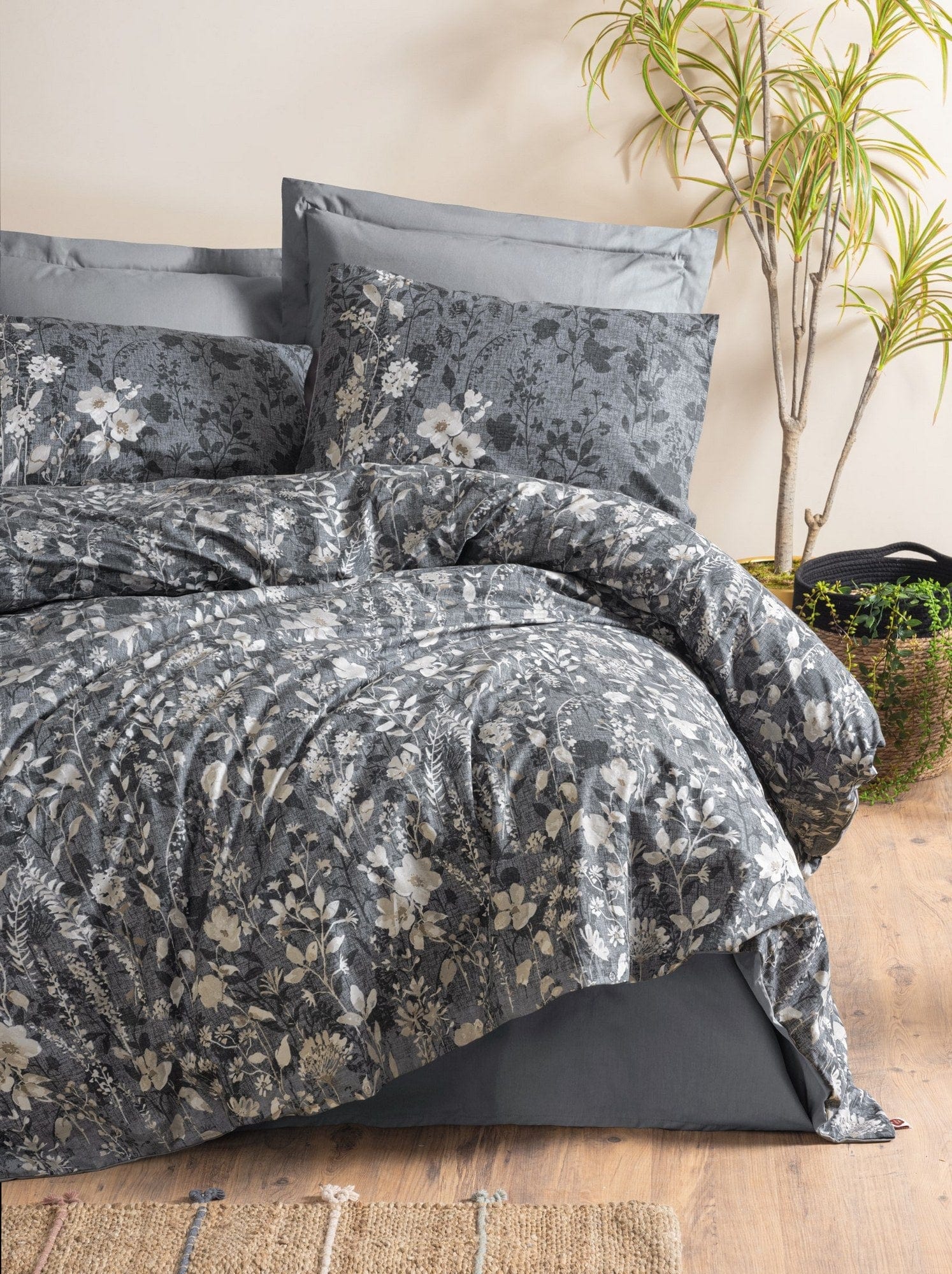 Asir Biancheria Da Letto di cotone Comely Antracite, 160 x 220 cm