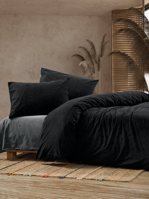 Asir Biancheria Da Letto di cotone Crash Nero, 200 x 220 cm