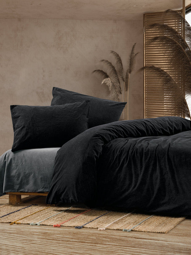 Asir Biancheria Da Letto di cotone Crash Nero, 200 x 220 cm