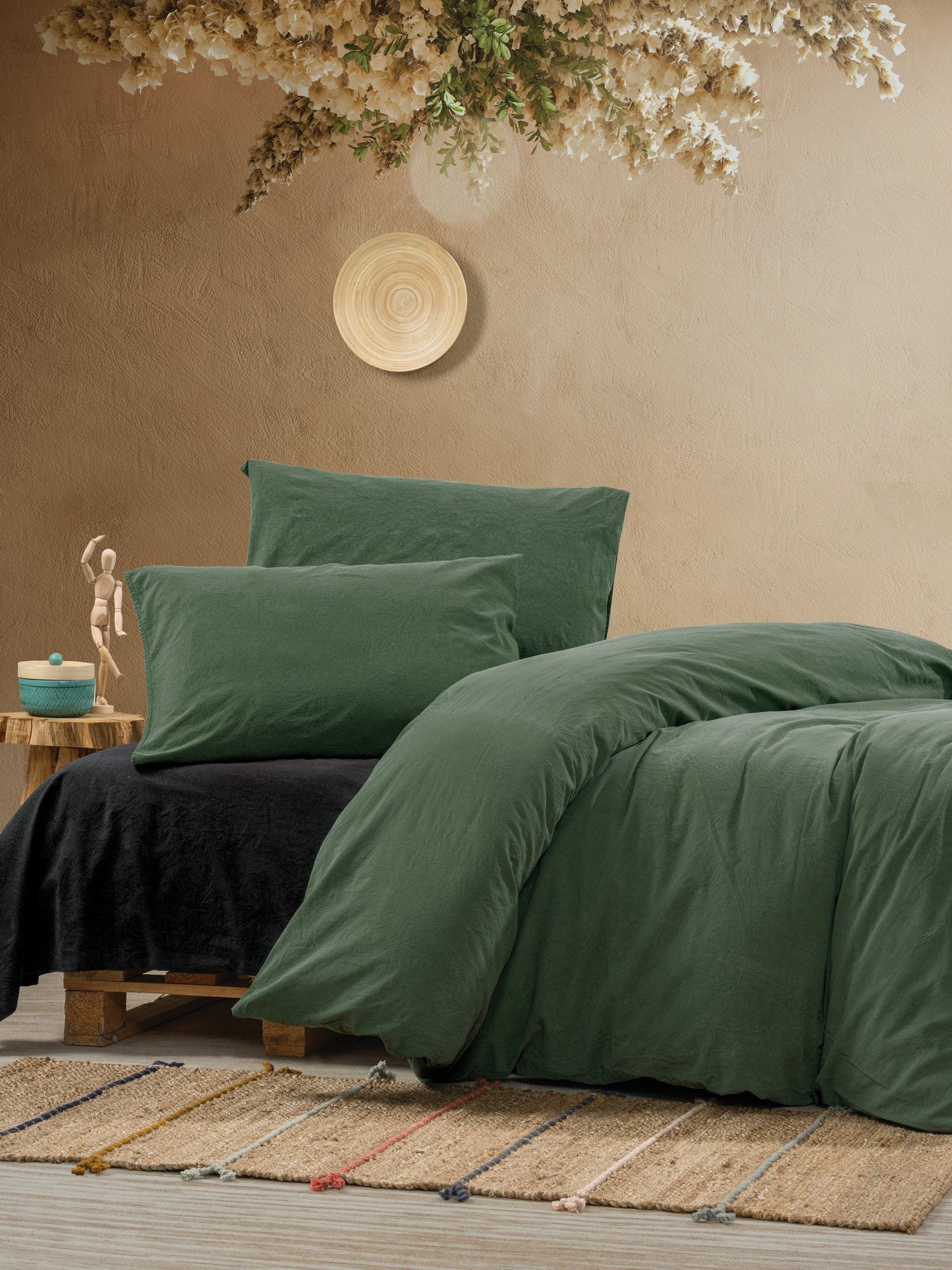 Asir Biancheria Da Letto di cotone Crash Verde, 200 x 220 cm