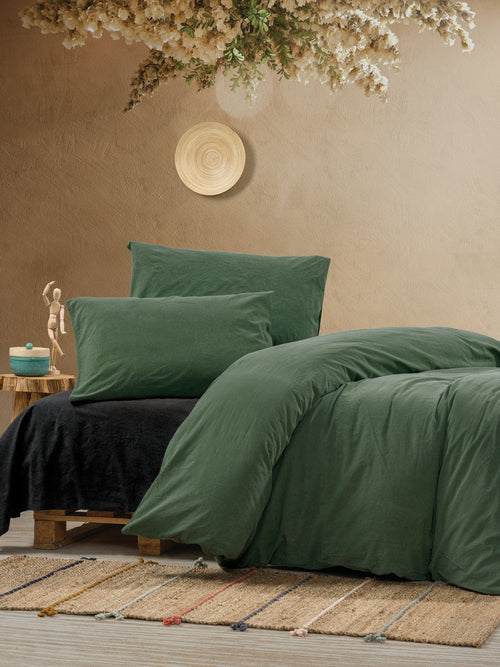 Asir Biancheria Da Letto di cotone Crash Verde, 200 x 220 cm