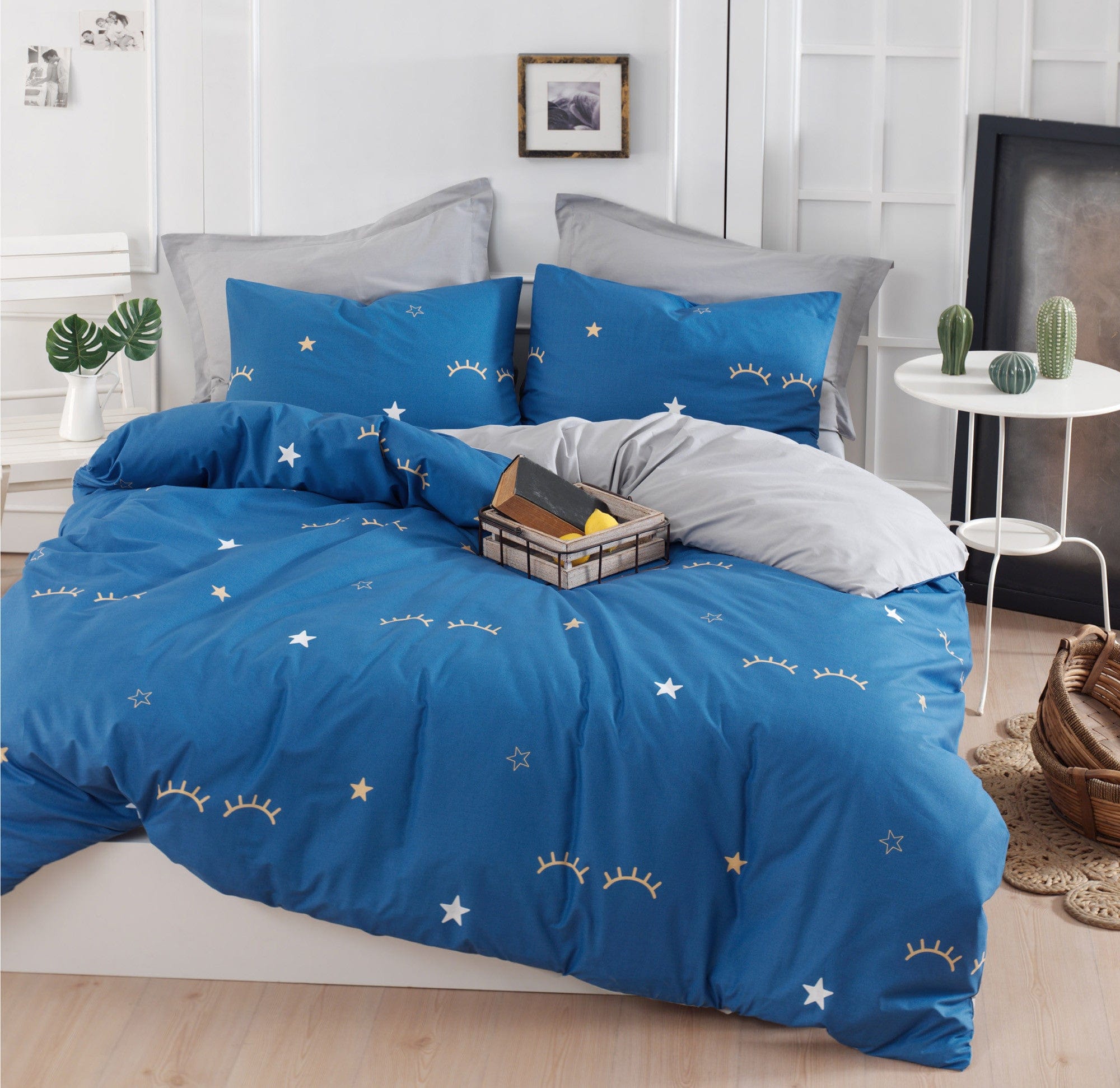 Asir Biancheria Da Letto di cotone Dide Blu, 200 x 220 cm