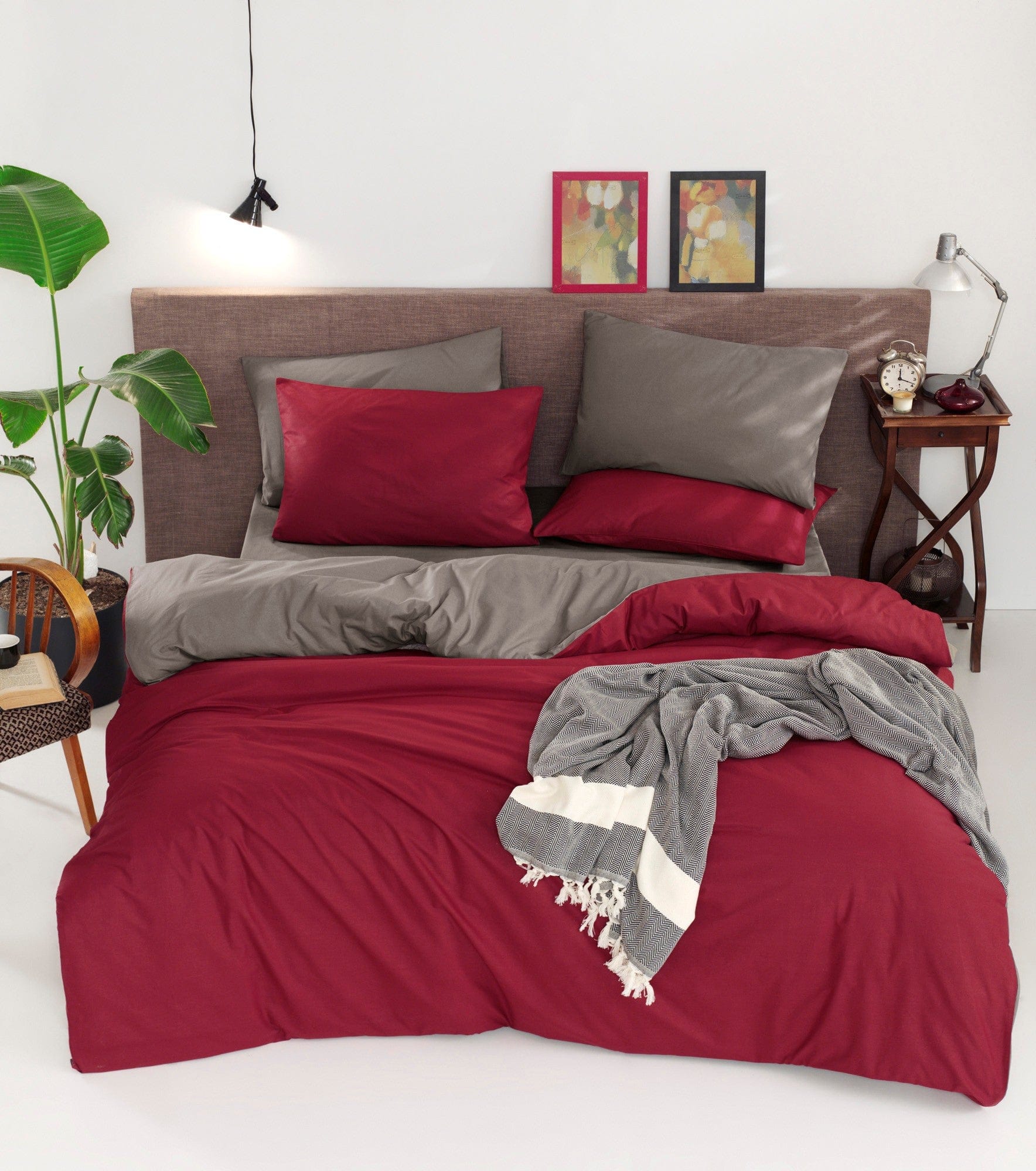 Biancheria Da Letto di cotone Duplex Borgogna, 200 x 220 cm