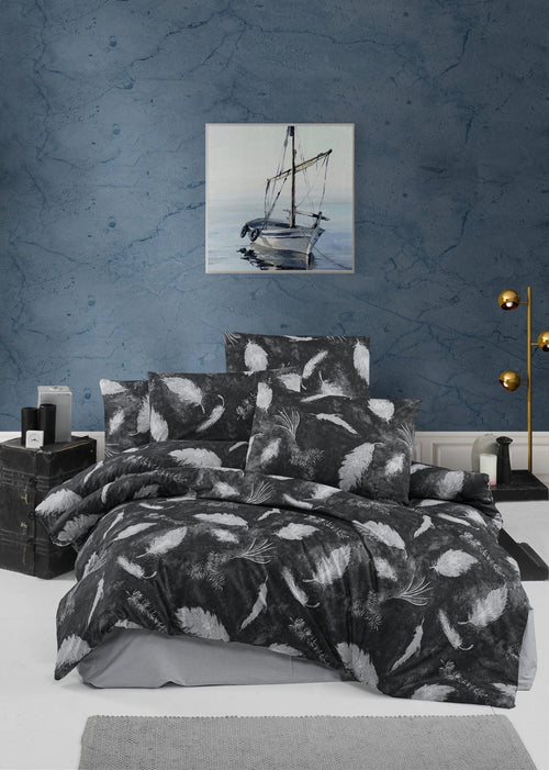 Asir Biancheria Da Letto di cotone Feather Nero, 200 x 220 cm