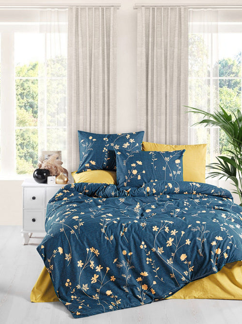 Asir Biancheria Da Letto di cotone Golden Blu, 200 x 220 cm