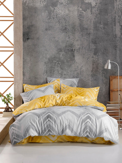 Asir Biancheria Da Letto di cotone Gray Giallo, 200 x 220 cm