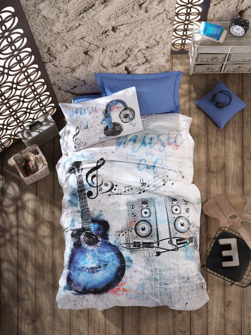 Asir Biancheria Da Letto di cotone Guitar Multicolore, 160 x 220 cm