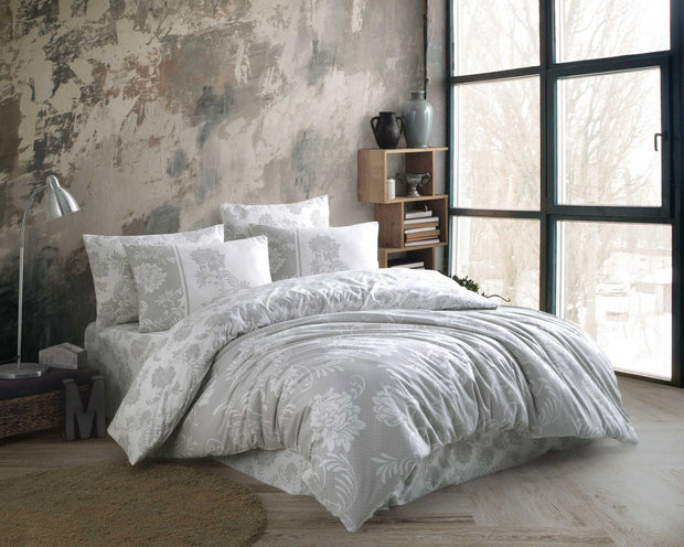 Asir Biancheria Da Letto di cotone Jardin Grigio, 200 x 220 cm
