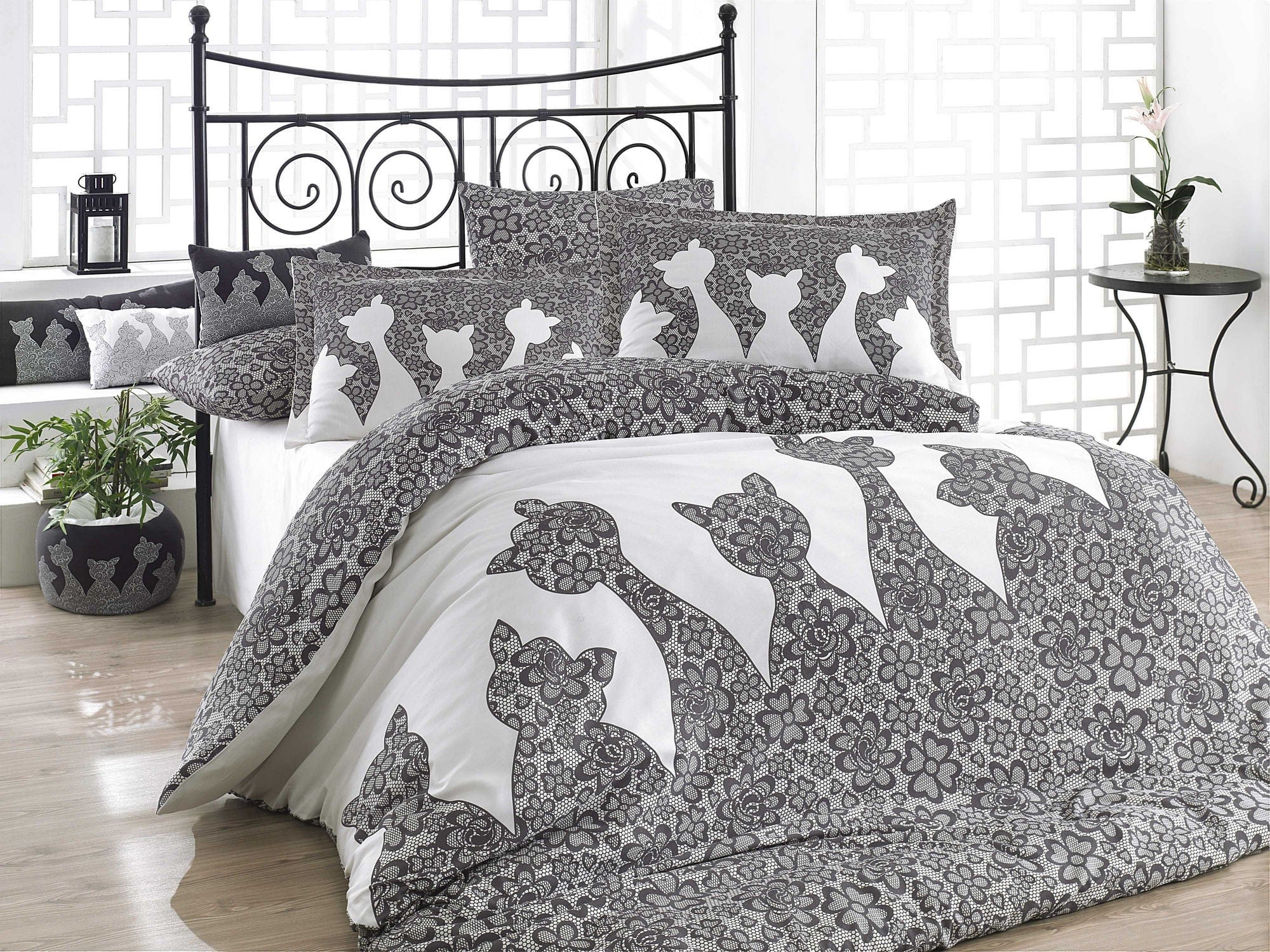 Asir Biancheria Da Letto di cotone Jazz Bianco e Nero, 200 x 220 cm