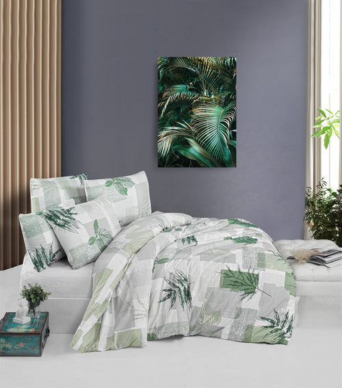 Asir Biancheria Da Letto di cotone Leaf Verde, 200 x 220 cm