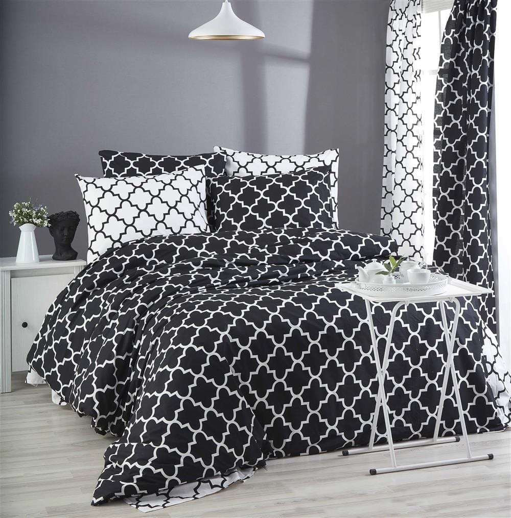 Biancheria Da Letto di cotone Madalyon Bianco e Nero, 200 x 220 cm