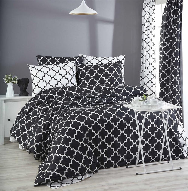 Biancheria Da Letto di cotone Madalyon Bianco e Nero, 200 x 220 cm