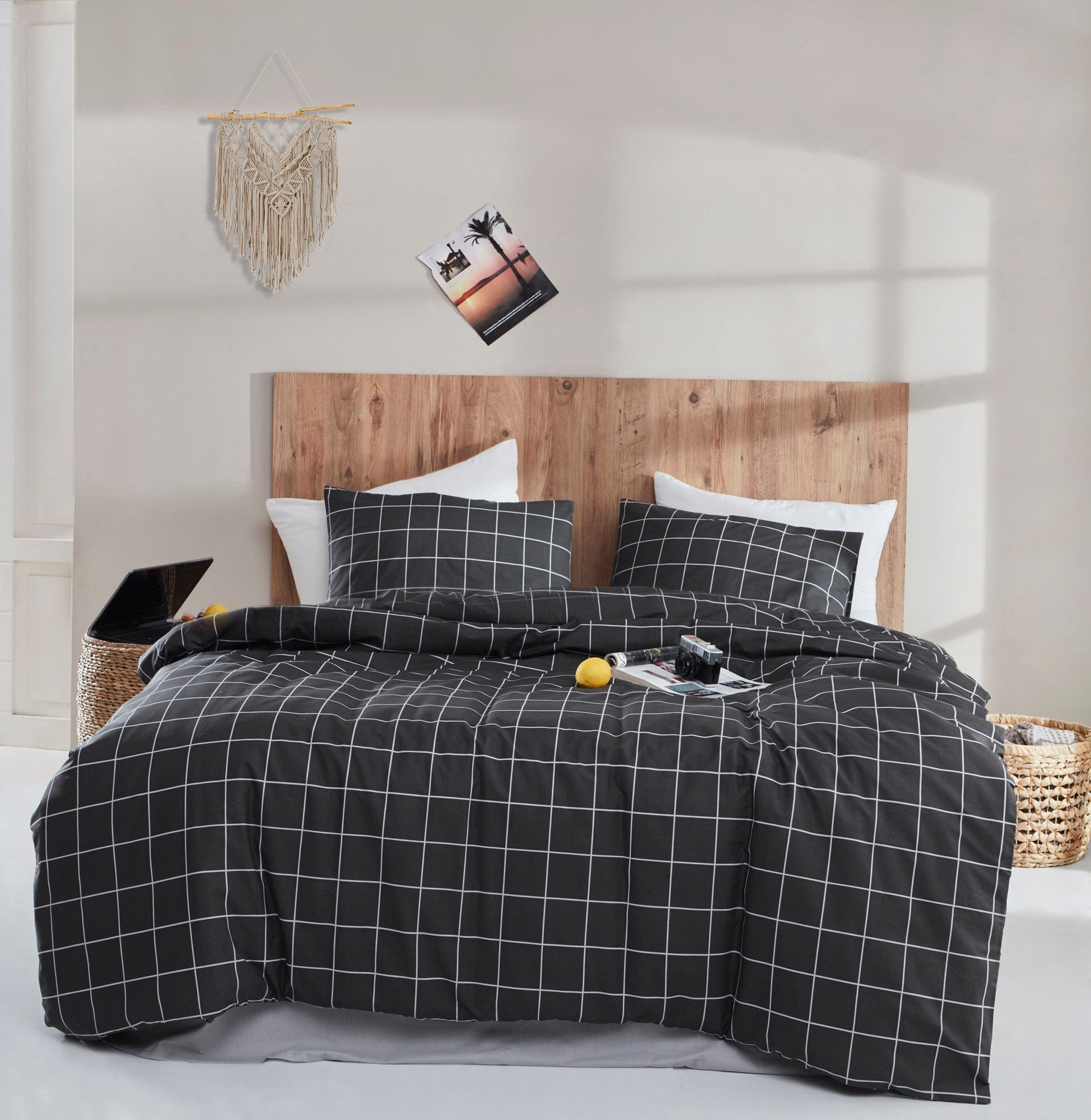 Asir Biancheria Da Letto di cotone Piga Nero, 200 x 220 cm