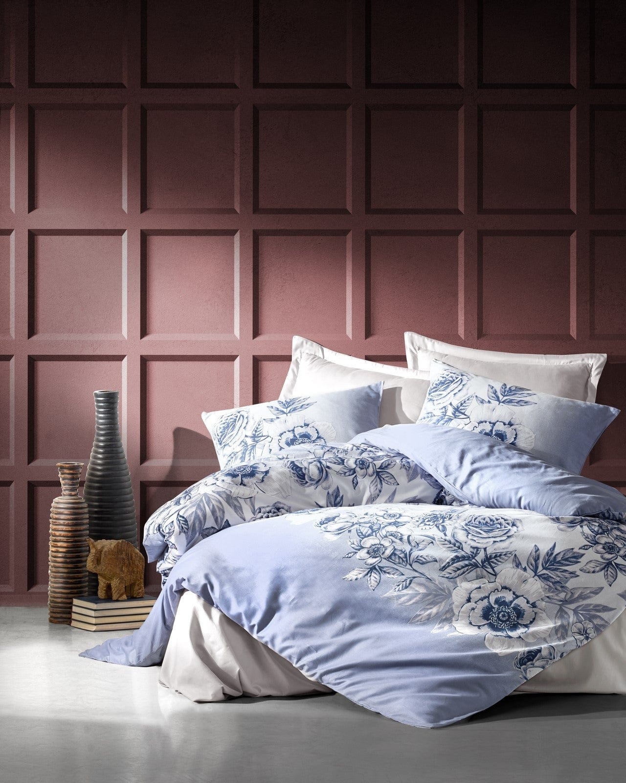 Asir Biancheria Da Letto Di Cotone Raso Alissa Blu, 200 x 220 cm