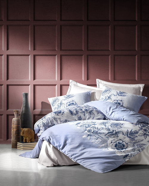 Asir Biancheria Da Letto Di Cotone Raso Alissa Blu, 200 x 220 cm