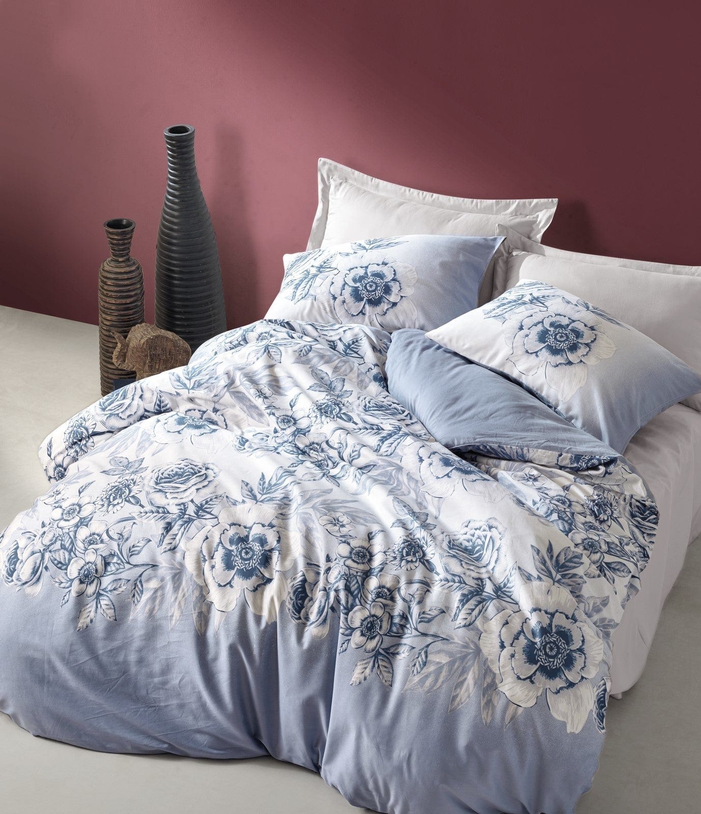 Asir Biancheria Da Letto Di Cotone Raso Alissa Blu, 200 x 220 cm