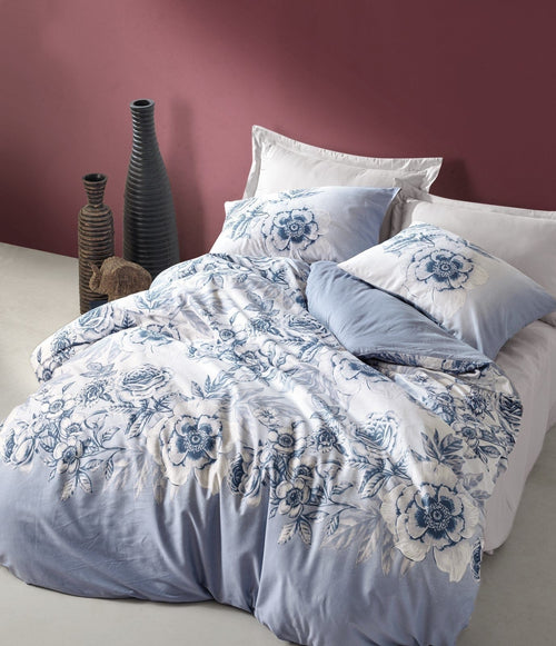 Asir Biancheria Da Letto Di Cotone Raso Alissa Blu, 200 x 220 cm
