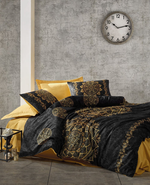 Asir Biancheria Da Letto Di Cotone Raso Alvina Nero, 200 x 220 cm