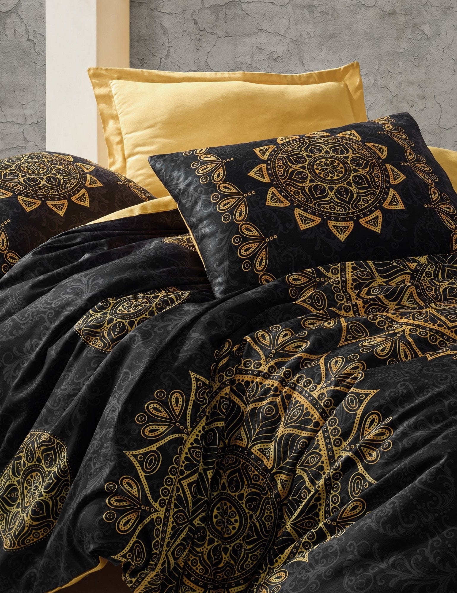 Asir Biancheria Da Letto Di Cotone Raso Alvina Nero, 200 x 220 cm