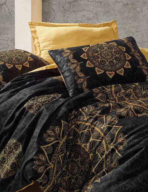 Asir Biancheria Da Letto Di Cotone Raso Alvina Nero, 200 x 220 cm