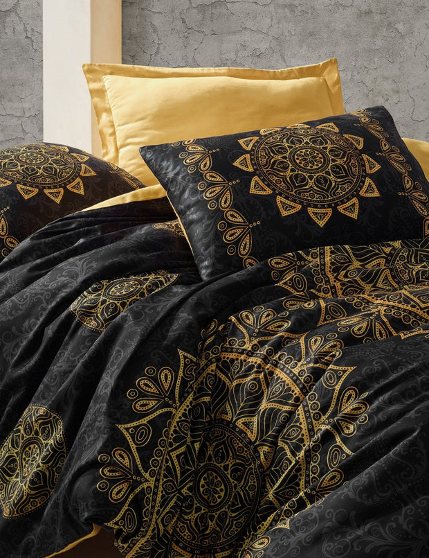 Asir Biancheria Da Letto Di Cotone Raso Alvina Nero, 200 x 220 cm