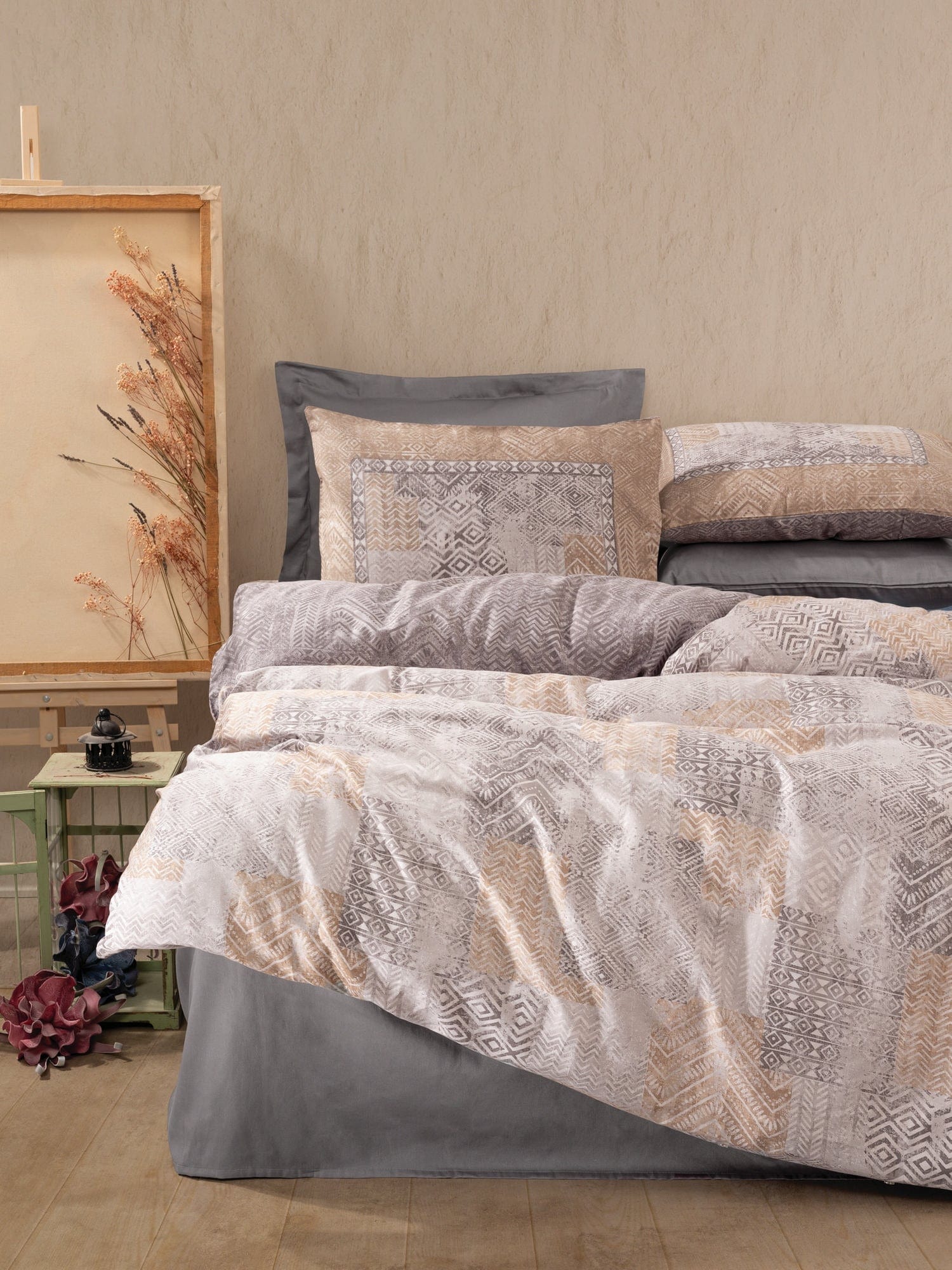 Asir Biancheria Da Letto Di Cotone Raso Amentes Multicolore, 200 x 220 cm