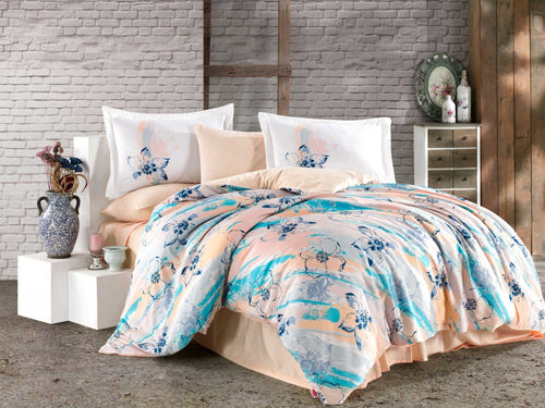 Biancheria Da Letto Di Cotone Raso Brisha II Multicolore, 200 x 220 cm