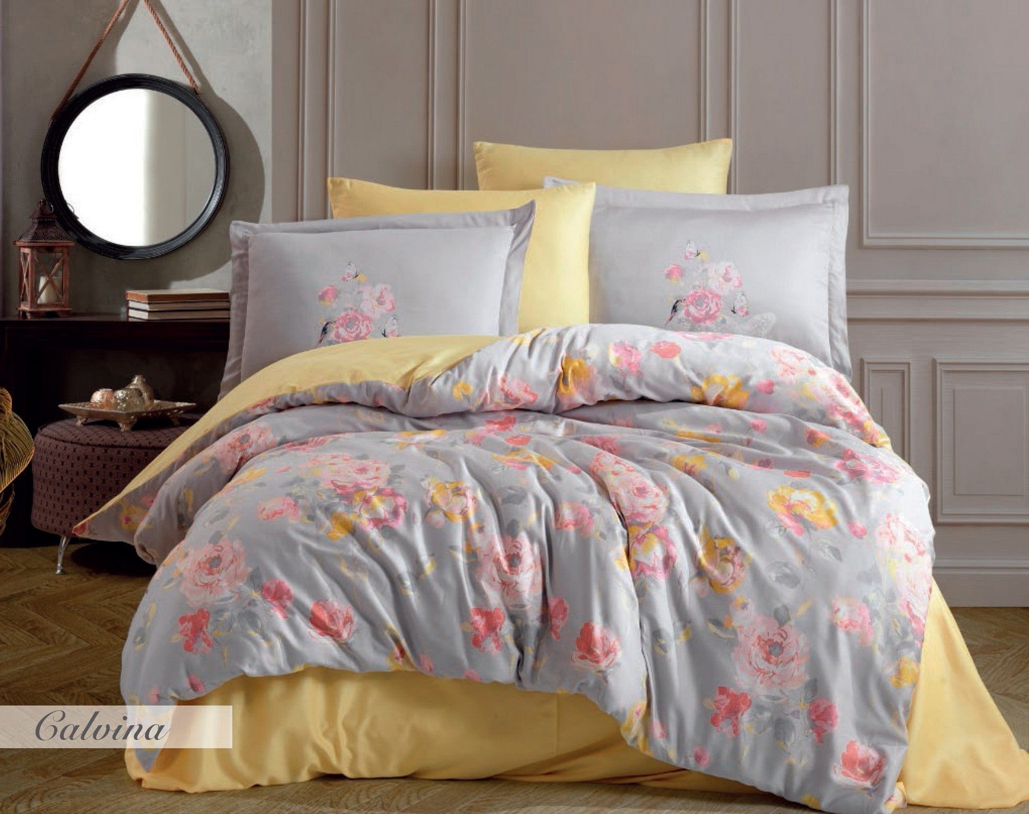 Biancheria Da Letto Di Cotone Raso Calvina Multicolore, 200 x 220 cm