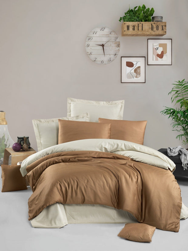Biancheria Da Letto Di Cotone Raso Camel Beige, 200 x 220 cm