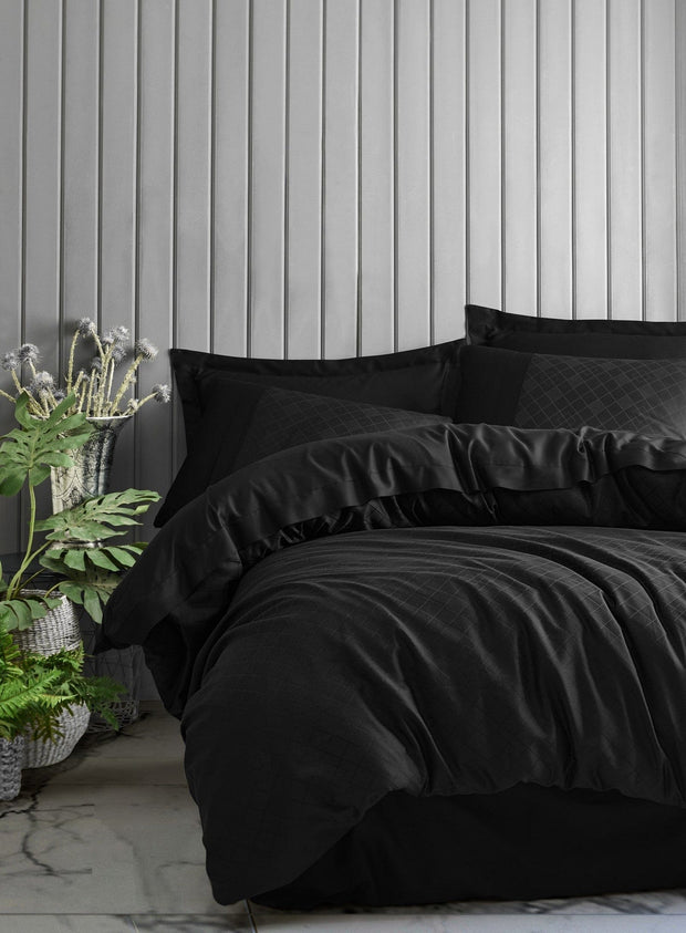 Asir Biancheria Da Letto Di Cotone Raso Dama Nero, 200 x 220 cm