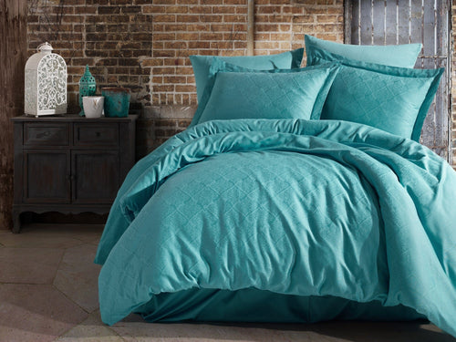 Asir Biancheria Da Letto Di Cotone Raso Damian Turchese, 200 x 220 cm