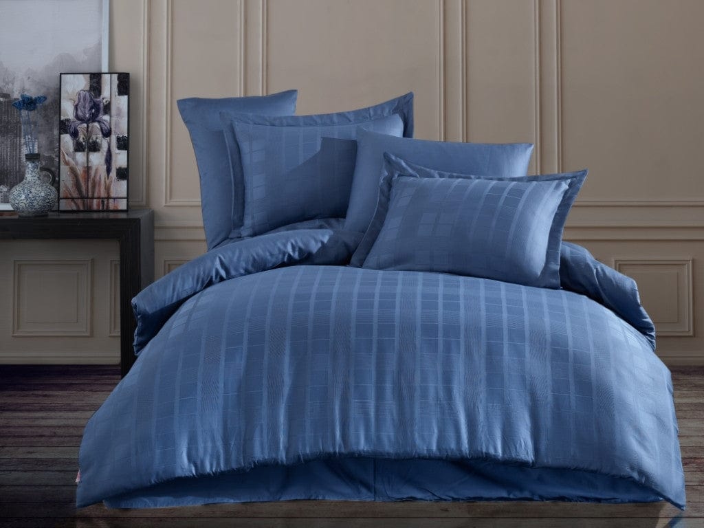 Asir Biancheria Da Letto Di Cotone Raso Ekose Blu, 200 x 220 cm