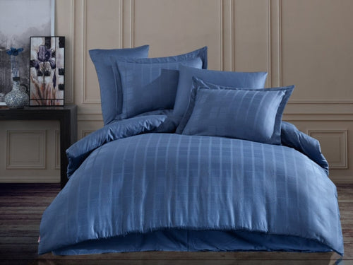 Asir Biancheria Da Letto Di Cotone Raso Ekose Blu, 200 x 220 cm
