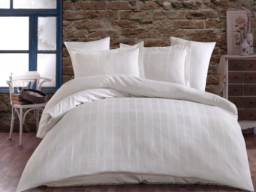 Asir Biancheria Da Letto Di Cotone Raso Ekose Crema, 200 x 220 cm