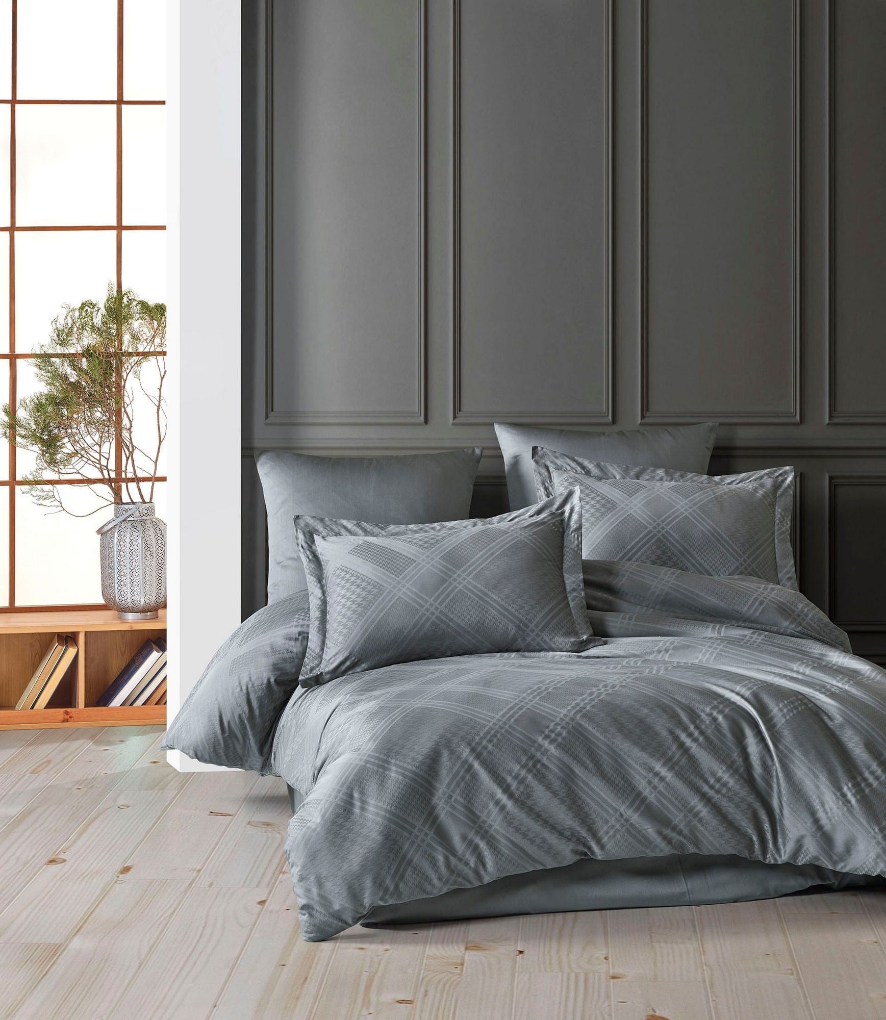 Asir Biancheria Da Letto Di Cotone Raso Evans Grigio, 200 x 220 cm