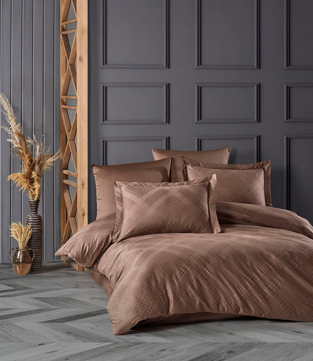 Asir Biancheria Da Letto Di Cotone Raso Evans Marrone, 200 x 220 cm