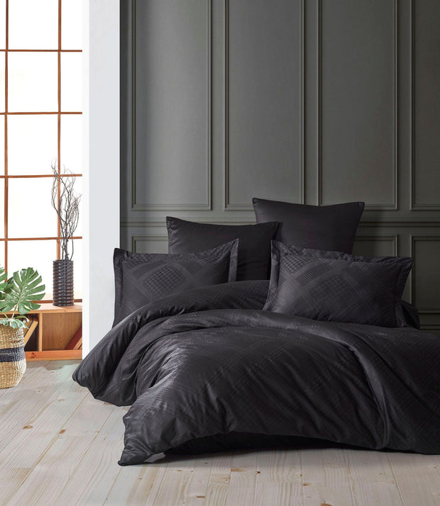Asir Biancheria Da Letto Di Cotone Raso Evans Nero, 200 x 220 cm