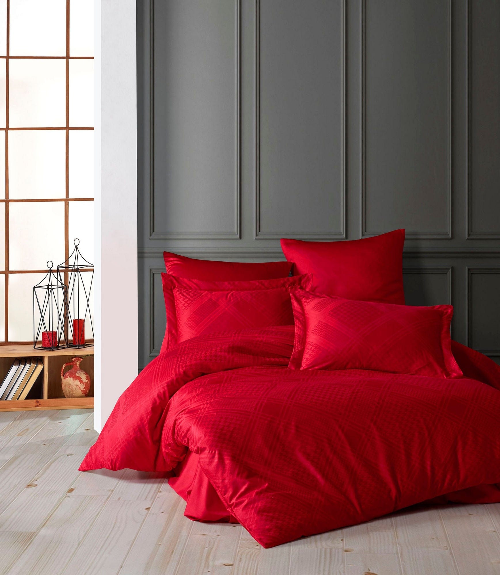 Asir Biancheria Da Letto Di Cotone Raso Evans Rosso, 200 x 220 cm