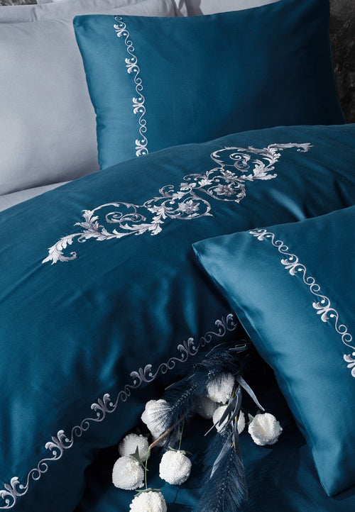 Asir Biancheria Da Letto Di Cotone Raso Gloria Blu, 200 x 220 cm