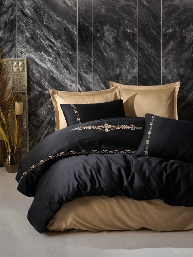 Asir Biancheria Da Letto Di Cotone Raso Gloria Nero, 200 x 220 cm