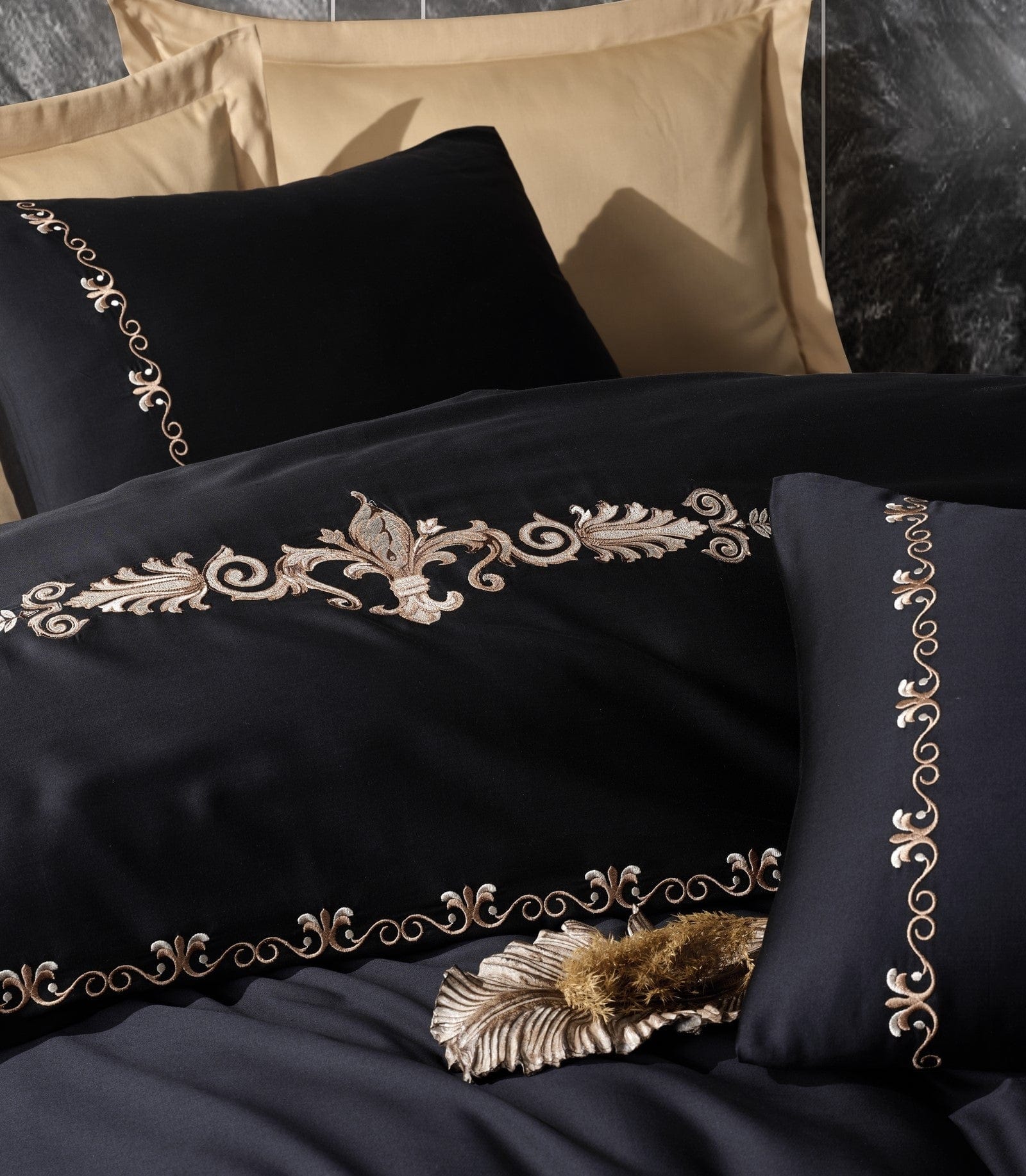 Asir Biancheria Da Letto Di Cotone Raso Gloria Nero, 200 x 220 cm